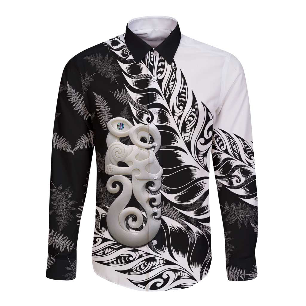 Aotearoa Manaia NZ Maori Silver Fern Long Sleeve Button Shirt - Vibe Hoodie Shop