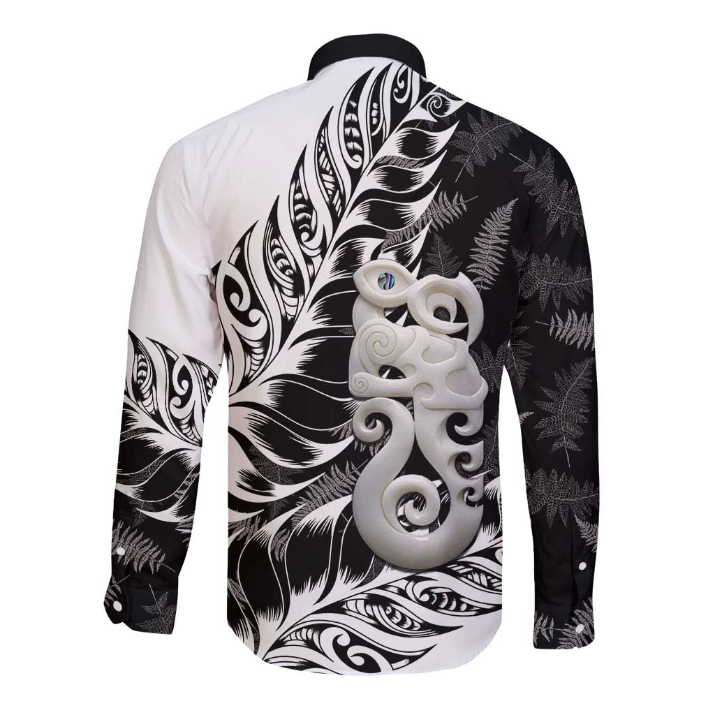 Aotearoa Manaia NZ Maori Silver Fern Long Sleeve Button Shirt - Vibe Hoodie Shop