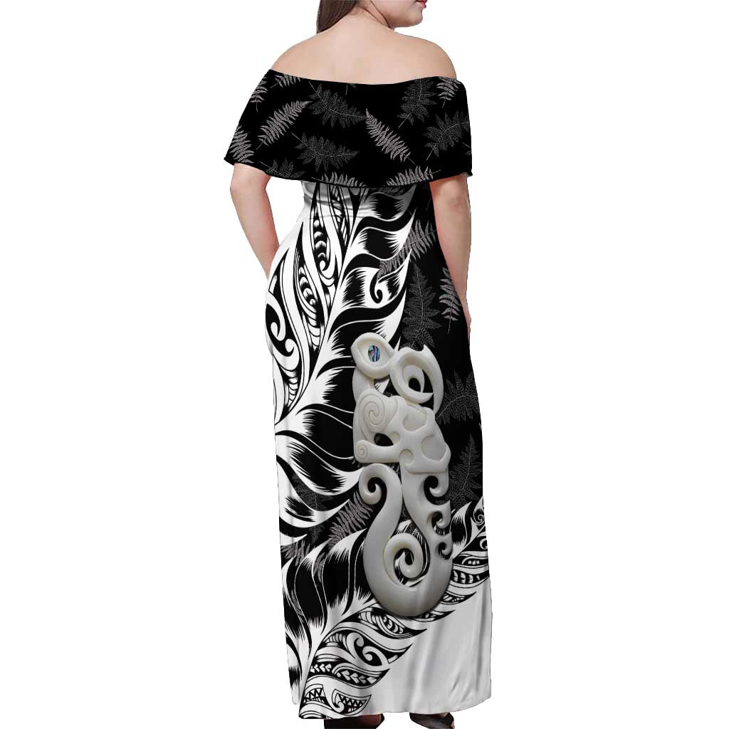 Aotearoa Manaia NZ Maori Silver Fern Off Shoulder Maxi Dress