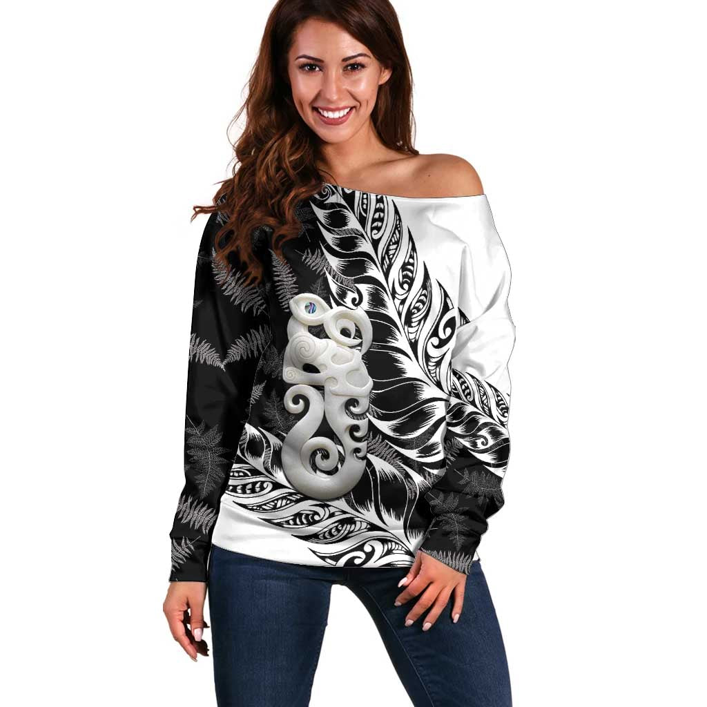 Aotearoa Manaia NZ Maori Silver Fern Off Shoulder Sweater - Vibe Hoodie Shop