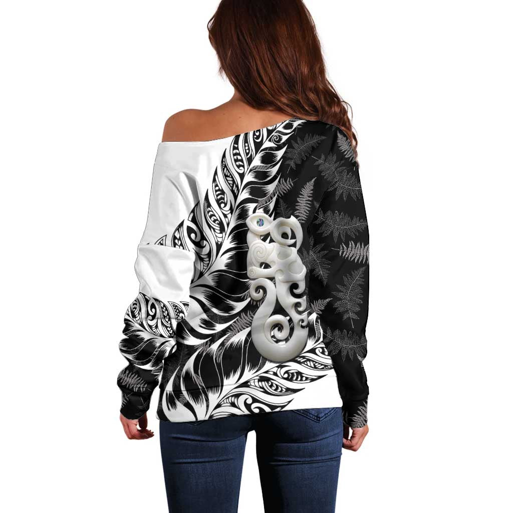 Aotearoa Manaia NZ Maori Silver Fern Off Shoulder Sweater - Vibe Hoodie Shop