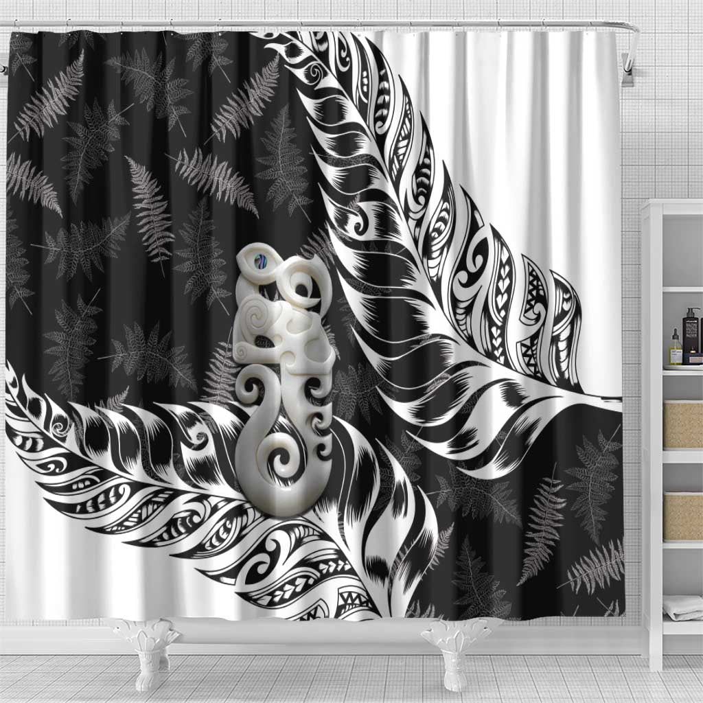 Aotearoa Manaia NZ Maori Silver Fern Shower Curtain