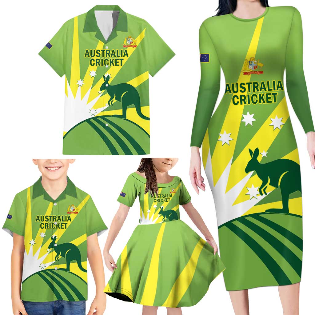 Custom Australia Cricket Family Matching Long Sleeve Bodycon Dress and Hawaiian Shirt Go Champions Aussies