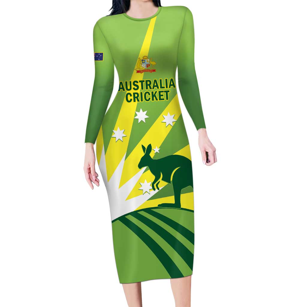 Custom Australia Cricket Family Matching Long Sleeve Bodycon Dress and Hawaiian Shirt Go Champions Aussies