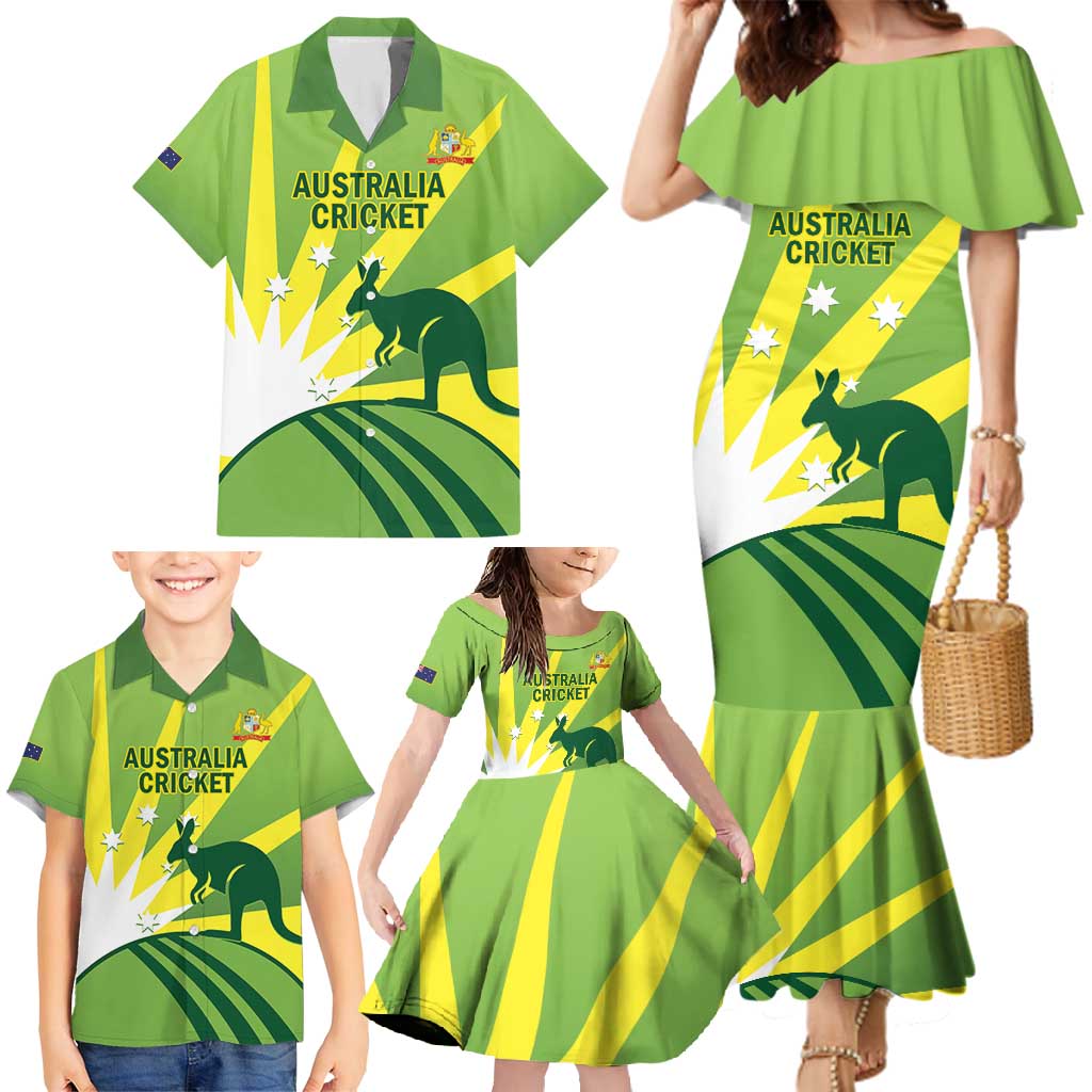 Custom Australia Cricket Family Matching Mermaid Dress and Hawaiian Shirt Go Champions Aussies