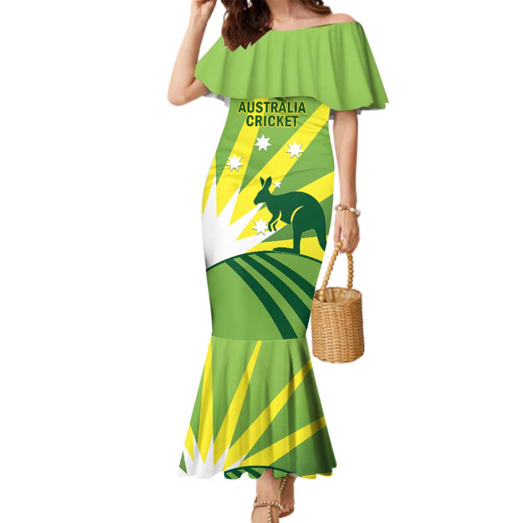 Custom Australia Cricket Family Matching Mermaid Dress and Hawaiian Shirt Go Champions Aussies