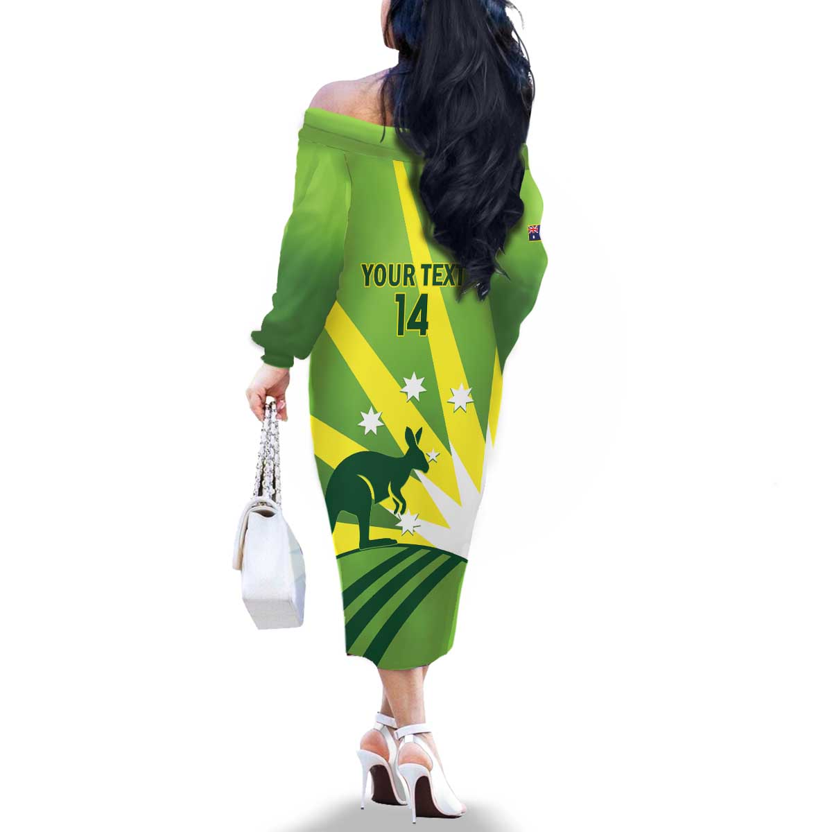 Custom Australia Cricket Family Matching Off The Shoulder Long Sleeve Dress and Hawaiian Shirt Go Champions Aussies