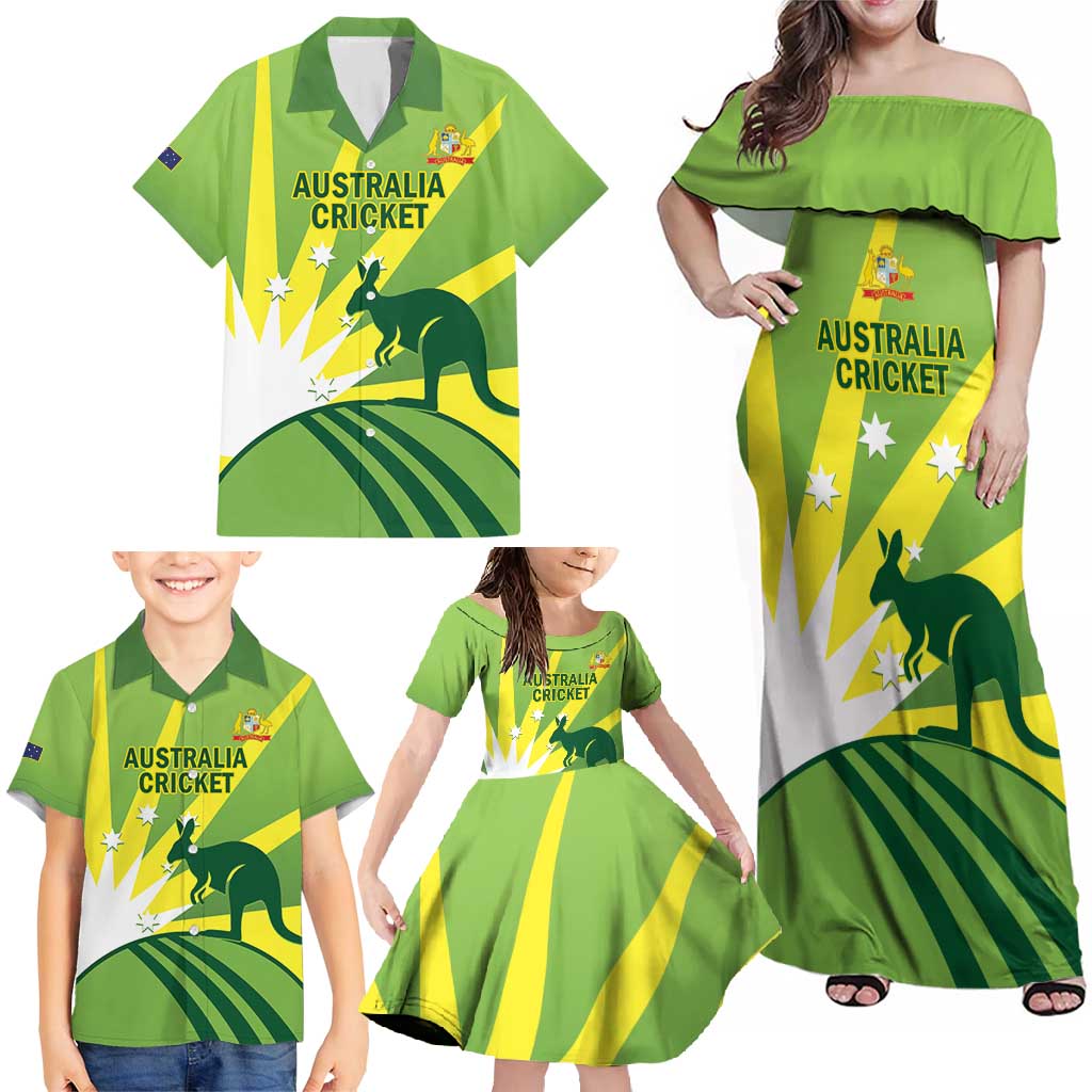 Custom Australia Cricket Family Matching Off Shoulder Maxi Dress and Hawaiian Shirt Go Champions Aussies