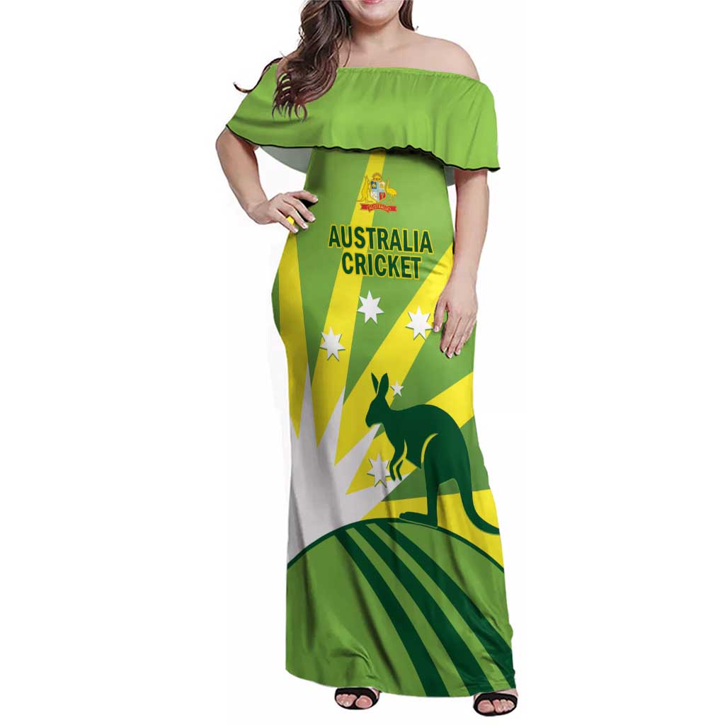 Custom Australia Cricket Family Matching Off Shoulder Maxi Dress and Hawaiian Shirt Go Champions Aussies