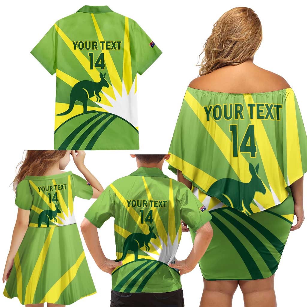 Custom Australia Cricket Family Matching Off Shoulder Short Dress and Hawaiian Shirt Go Champions Aussies