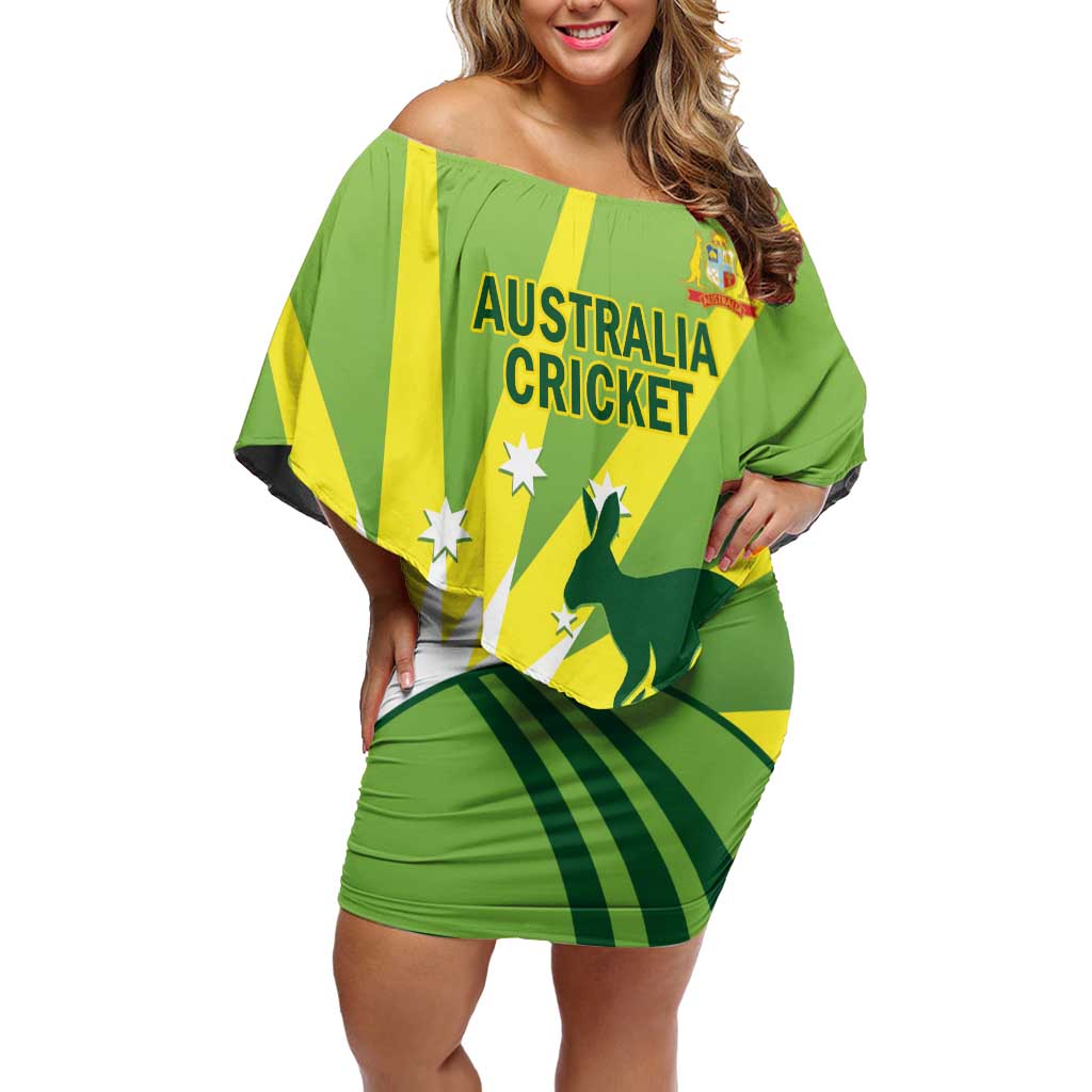 Custom Australia Cricket Family Matching Off Shoulder Short Dress and Hawaiian Shirt Go Champions Aussies