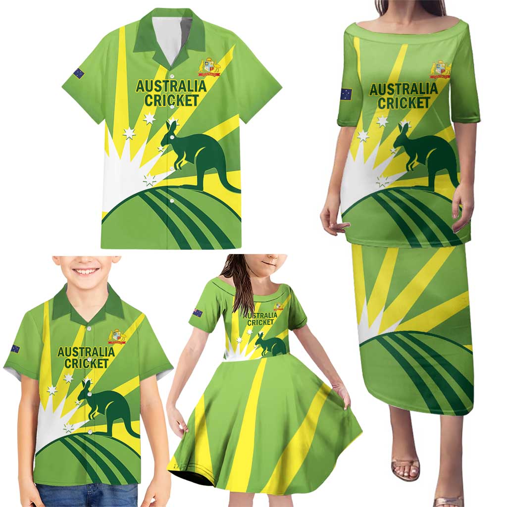 Custom Australia Cricket Family Matching Puletasi and Hawaiian Shirt Go Champions Aussies