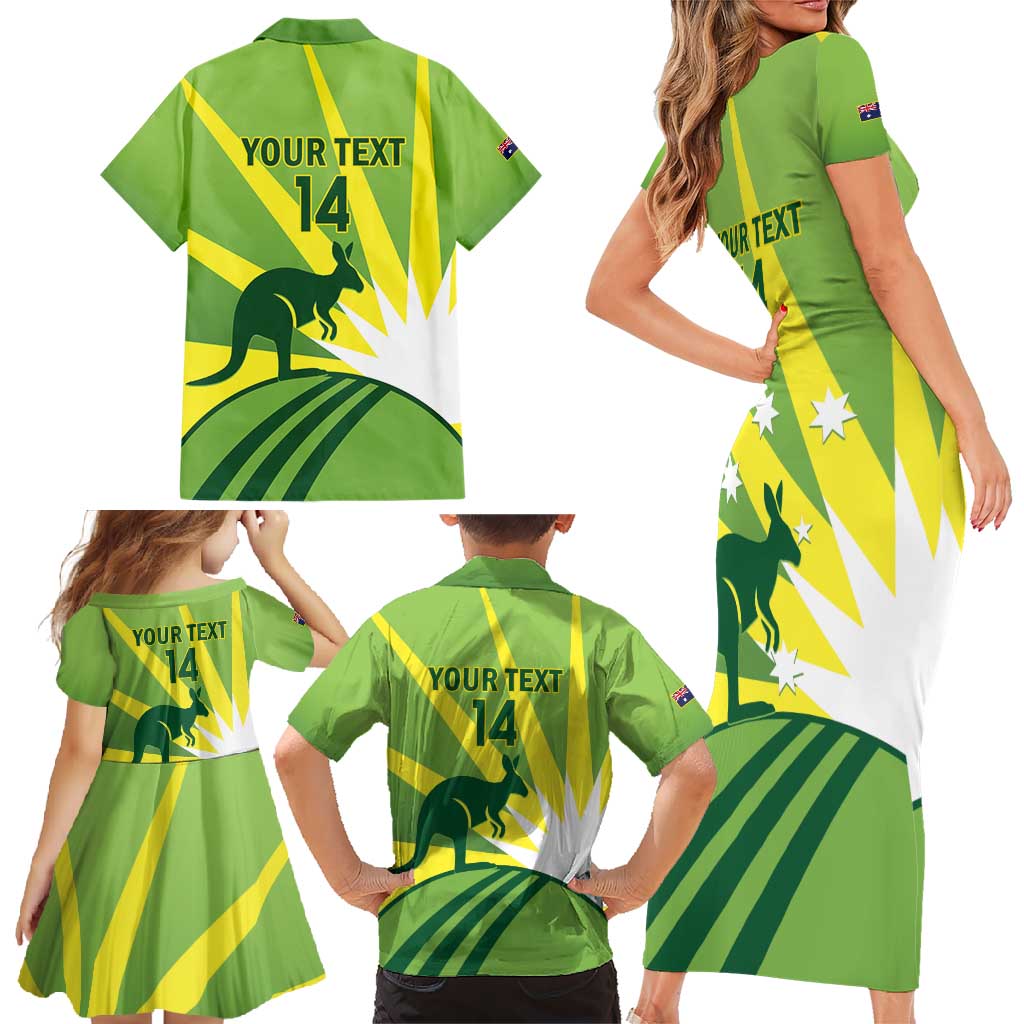 Custom Australia Cricket Family Matching Short Sleeve Bodycon Dress and Hawaiian Shirt Go Champions Aussies