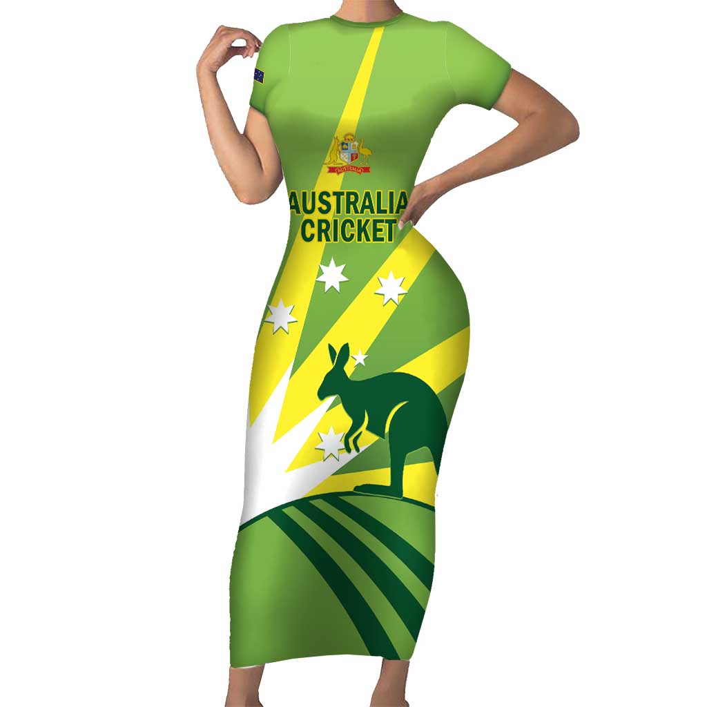 Custom Australia Cricket Family Matching Short Sleeve Bodycon Dress and Hawaiian Shirt Go Champions Aussies