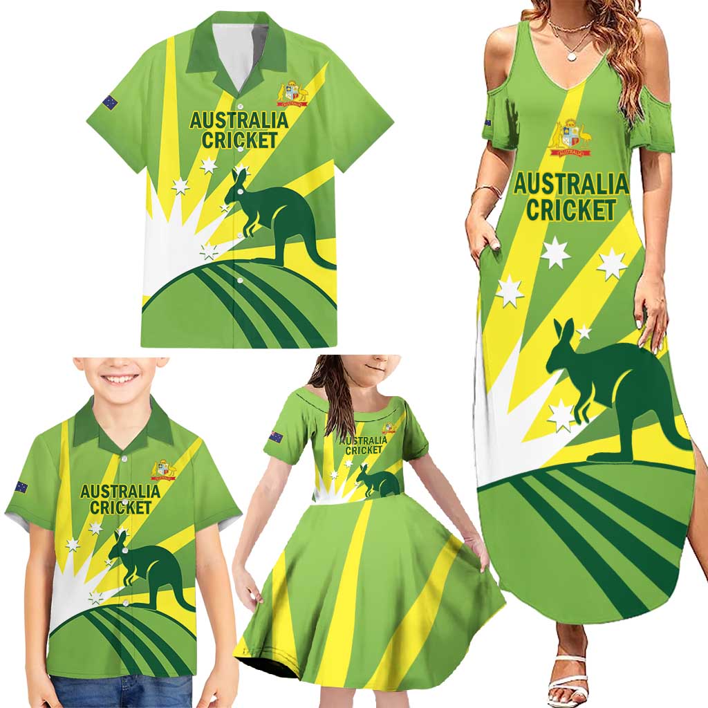 Custom Australia Cricket Family Matching Summer Maxi Dress and Hawaiian Shirt Go Champions Aussies