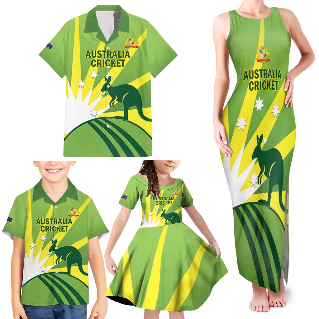 Custom Australia Cricket Family Matching Tank Maxi Dress and Hawaiian Shirt Go Champions Aussies