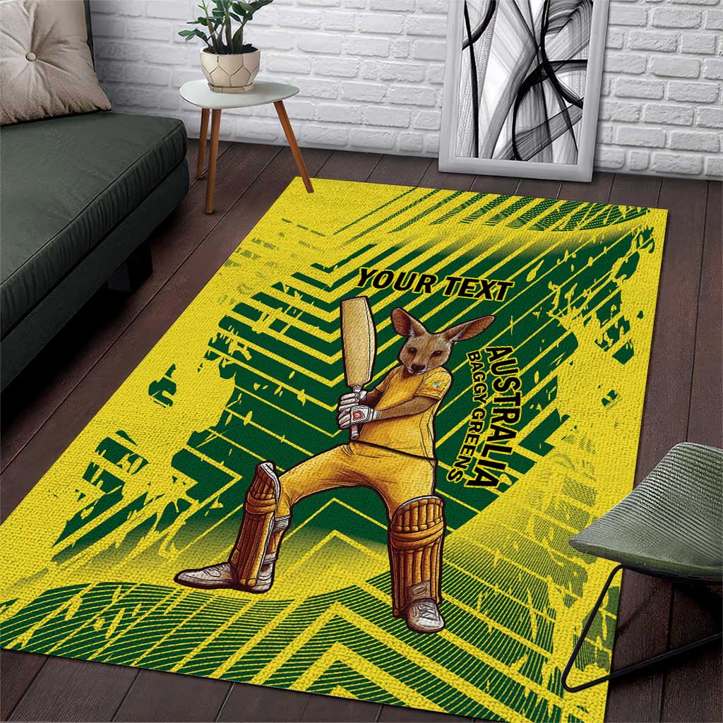 Custom Australia Cricket Area Rug Aussie Baggy Greens - Kangaroo Mascot Style - Vibe Hoodie Shop