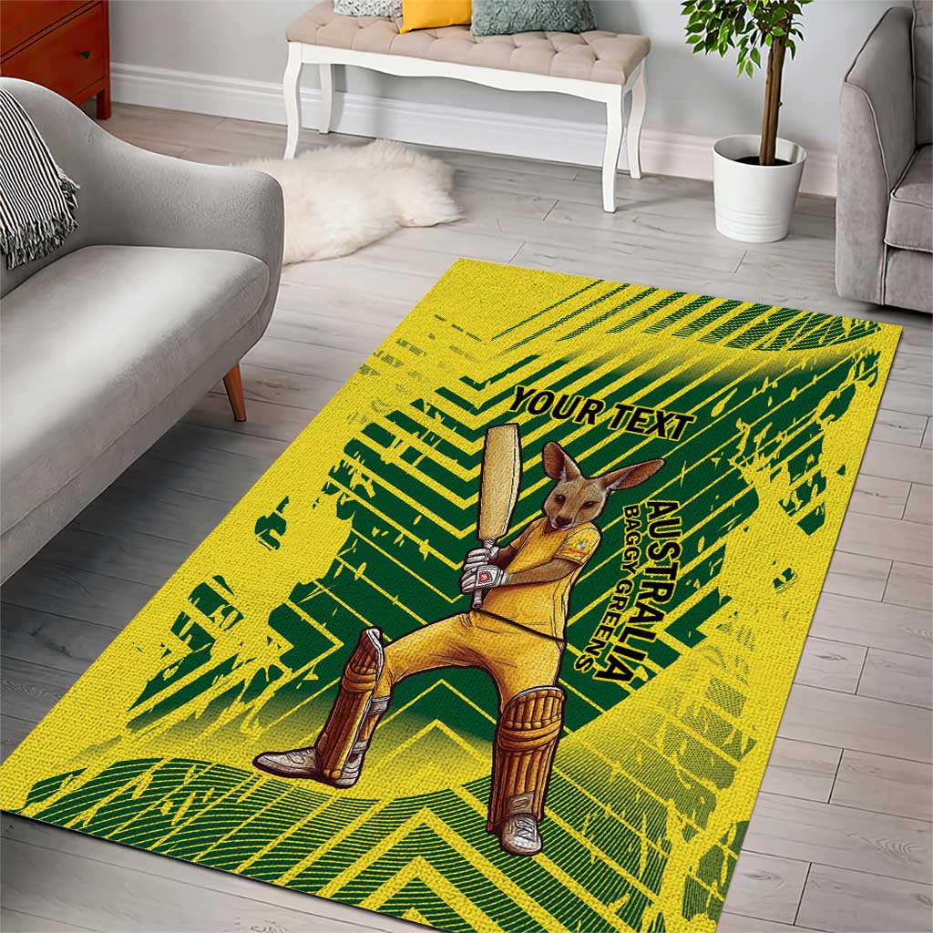 Custom Australia Cricket Area Rug Aussie Baggy Greens - Kangaroo Mascot Style - Vibe Hoodie Shop