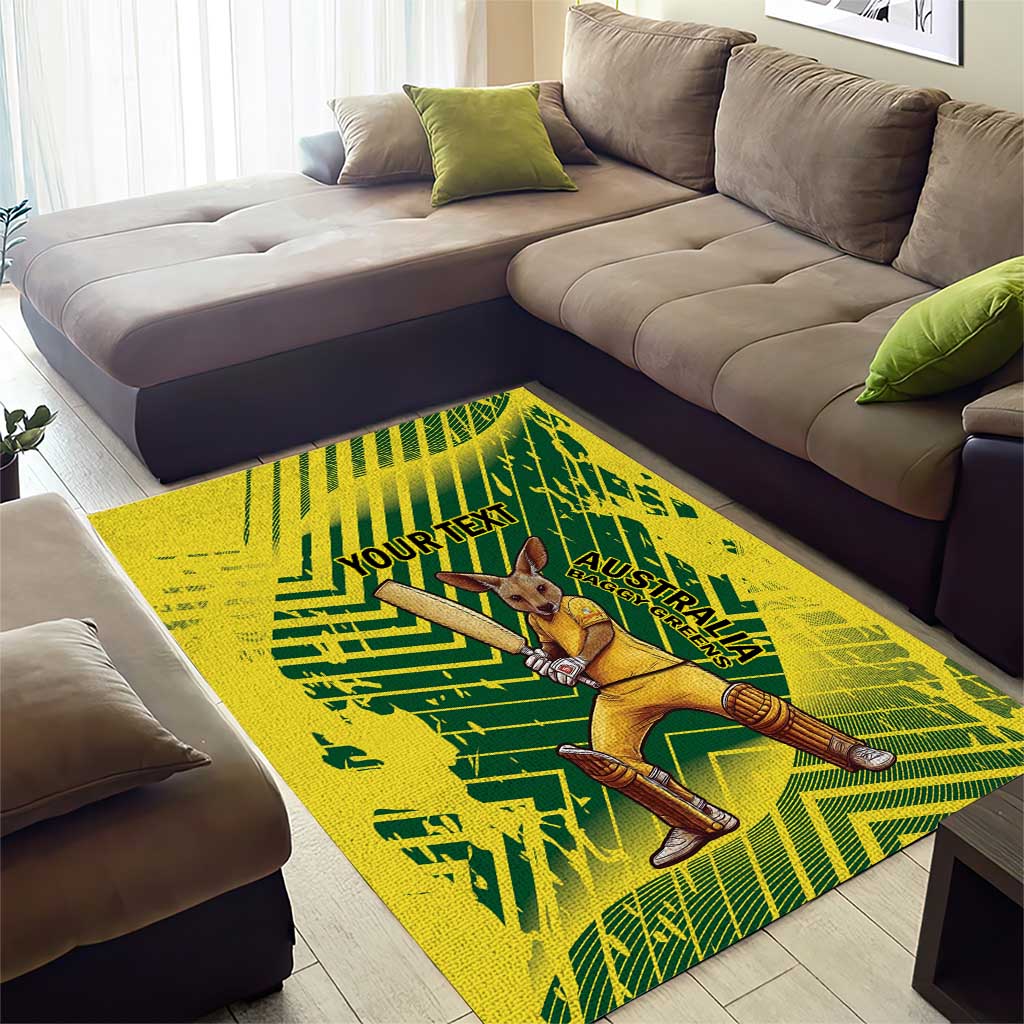 Custom Australia Cricket Area Rug Aussie Baggy Greens - Kangaroo Mascot Style - Vibe Hoodie Shop