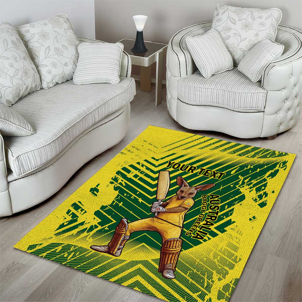 Custom Australia Cricket Area Rug Aussie Baggy Greens - Kangaroo Mascot Style - Vibe Hoodie Shop