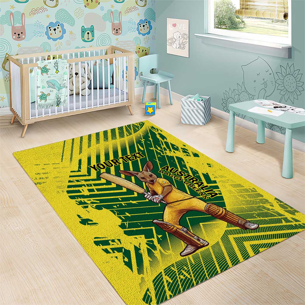 Custom Australia Cricket Area Rug Aussie Baggy Greens - Kangaroo Mascot Style - Vibe Hoodie Shop