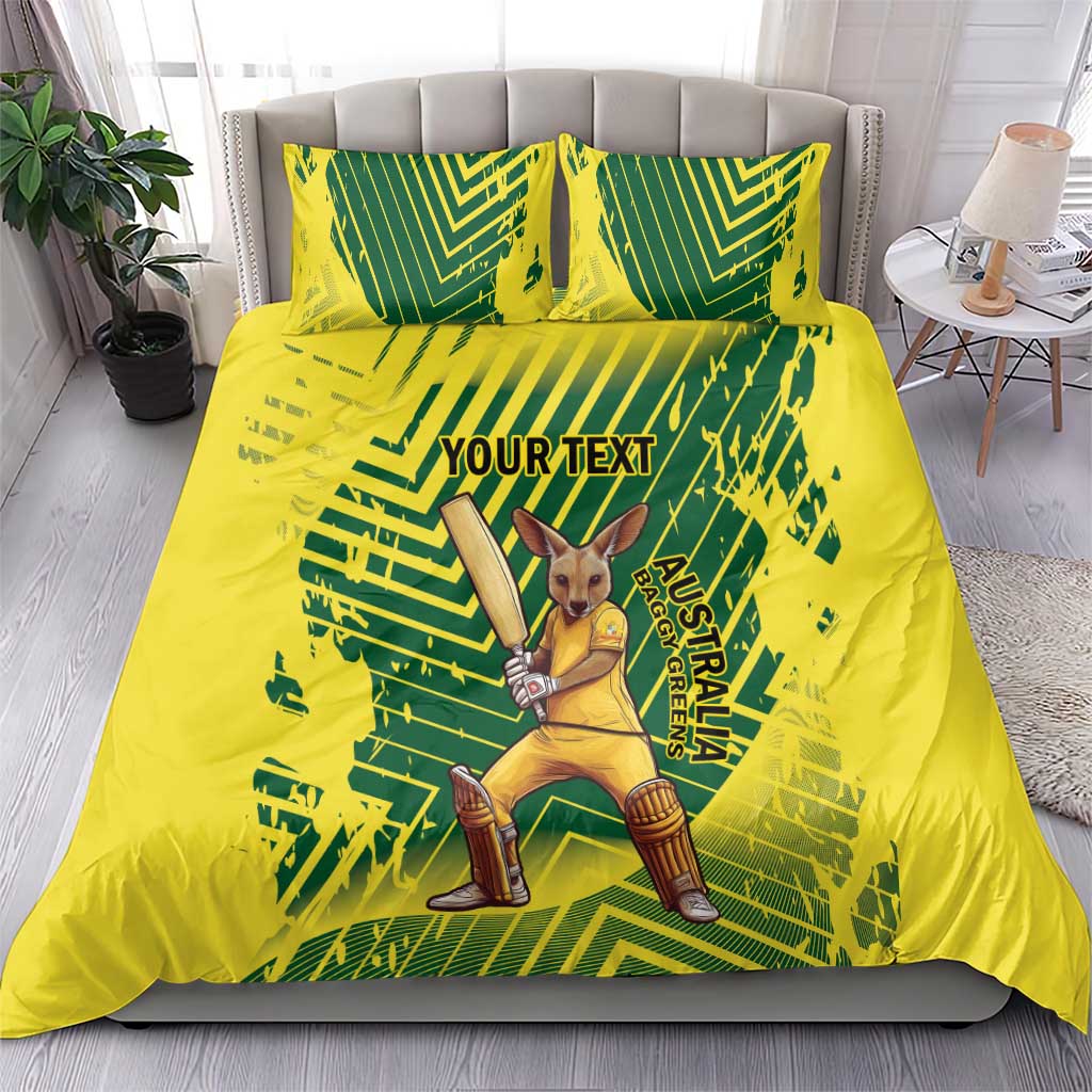 Custom Australia Cricket Bedding Set Aussie Baggy Greens - Kangaroo Mascot Style - Vibe Hoodie Shop
