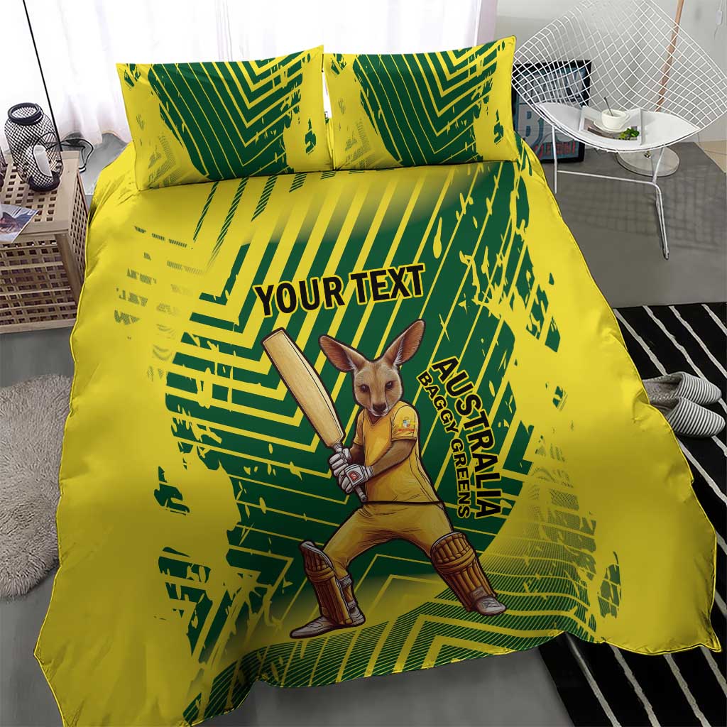 Custom Australia Cricket Bedding Set Aussie Baggy Greens - Kangaroo Mascot Style - Vibe Hoodie Shop