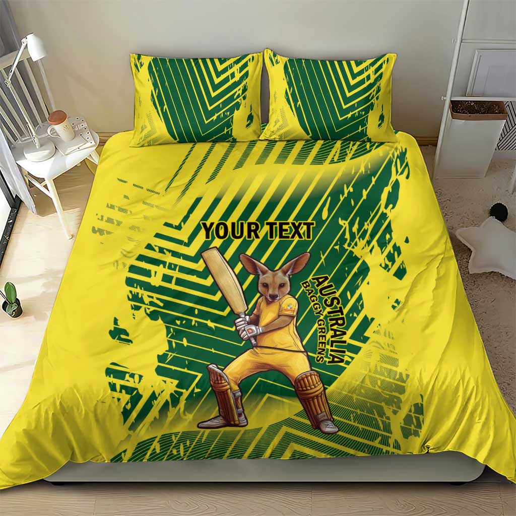 Custom Australia Cricket Bedding Set Aussie Baggy Greens - Kangaroo Mascot Style - Vibe Hoodie Shop