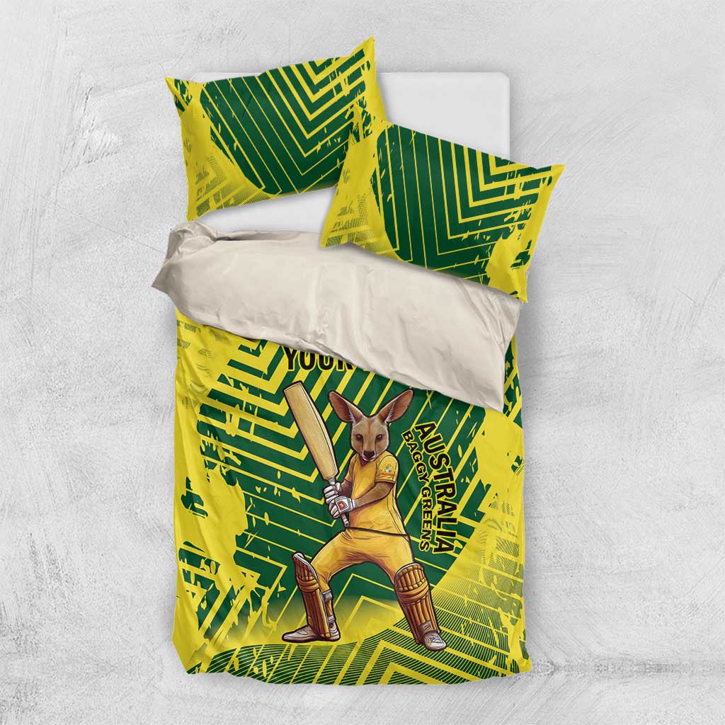 Custom Australia Cricket Bedding Set Aussie Baggy Greens - Kangaroo Mascot Style - Vibe Hoodie Shop
