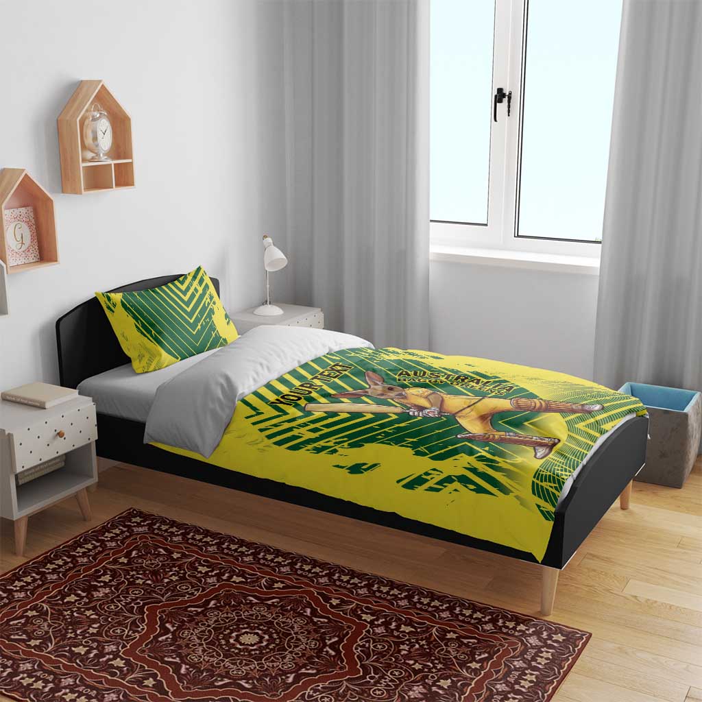 Custom Australia Cricket Bedding Set Aussie Baggy Greens - Kangaroo Mascot Style - Vibe Hoodie Shop