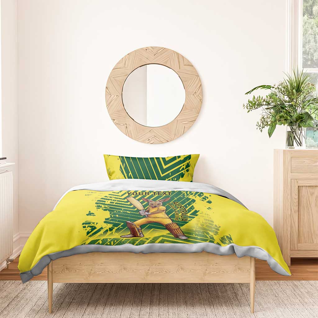 Custom Australia Cricket Bedding Set Aussie Baggy Greens - Kangaroo Mascot Style - Vibe Hoodie Shop