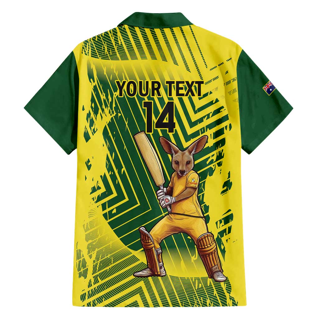 Custom Australia Cricket Family Matching Long Sleeve Bodycon Dress and Hawaiian Shirt Aussie Baggy Greens - Kangaroo Mascot Style