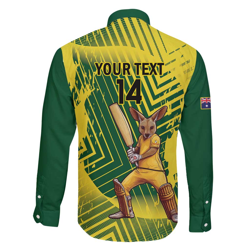 Custom Australia Cricket Family Matching Long Sleeve Bodycon Dress and Hawaiian Shirt Aussie Baggy Greens - Kangaroo Mascot Style