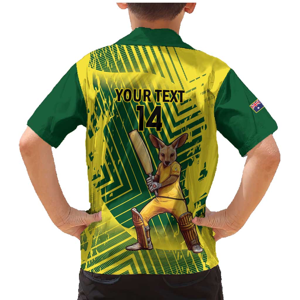 Custom Australia Cricket Family Matching Mermaid Dress and Hawaiian Shirt Aussie Baggy Greens - Kangaroo Mascot Style