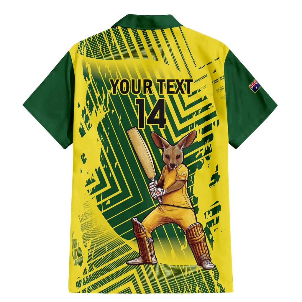 Custom Australia Cricket Family Matching Mermaid Dress and Hawaiian Shirt Aussie Baggy Greens - Kangaroo Mascot Style