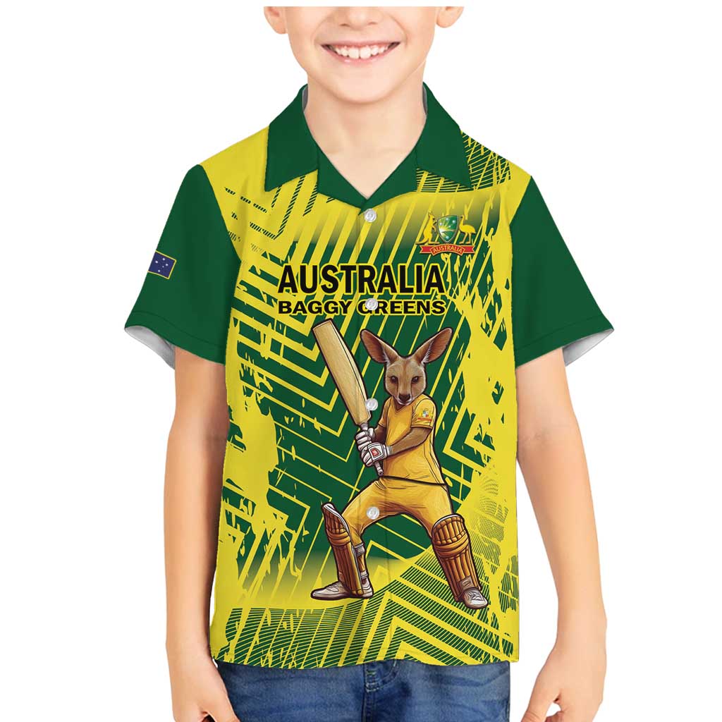 Custom Australia Cricket Family Matching Mermaid Dress and Hawaiian Shirt Aussie Baggy Greens - Kangaroo Mascot Style