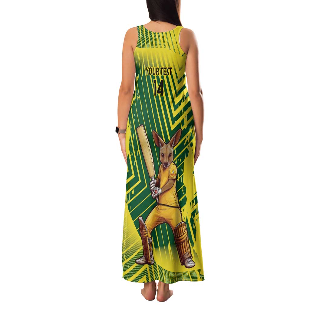 Custom Australia Cricket Family Matching Tank Maxi Dress and Hawaiian Shirt Aussie Baggy Greens - Kangaroo Mascot Style