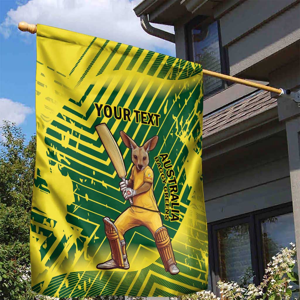 Custom Australia Cricket Garden Flag Aussie Baggy Greens - Kangaroo Mascot Style - Vibe Hoodie Shop