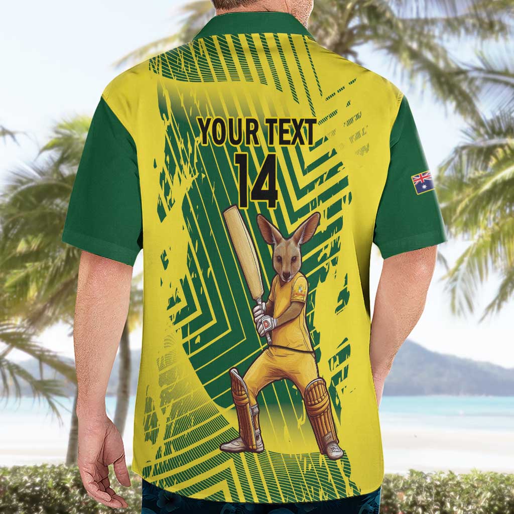 Custom Australia Cricket Hawaiian Shirt Aussie Baggy Greens - Kangaroo Mascot Style - Vibe Hoodie Shop