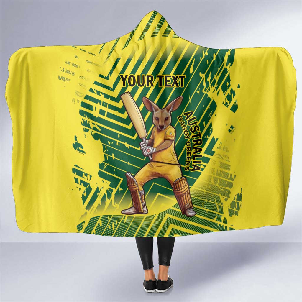 Custom Australia Cricket Hooded Blanket Aussie Baggy Greens - Kangaroo Mascot Style