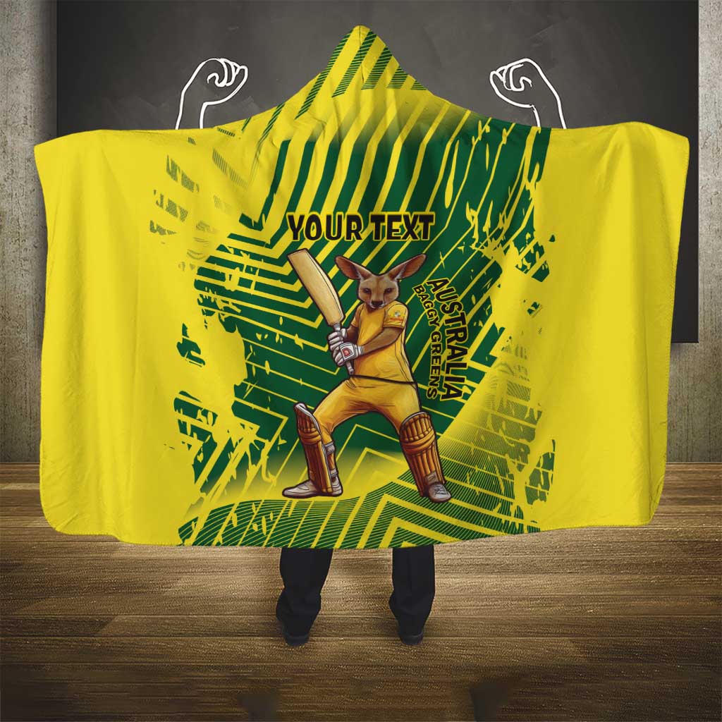 Custom Australia Cricket Hooded Blanket Aussie Baggy Greens - Kangaroo Mascot Style