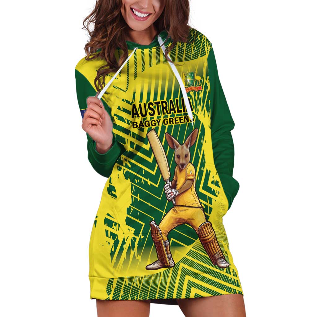 Custom Australia Cricket Hoodie Dress Aussie Baggy Greens - Kangaroo Mascot Style - Vibe Hoodie Shop