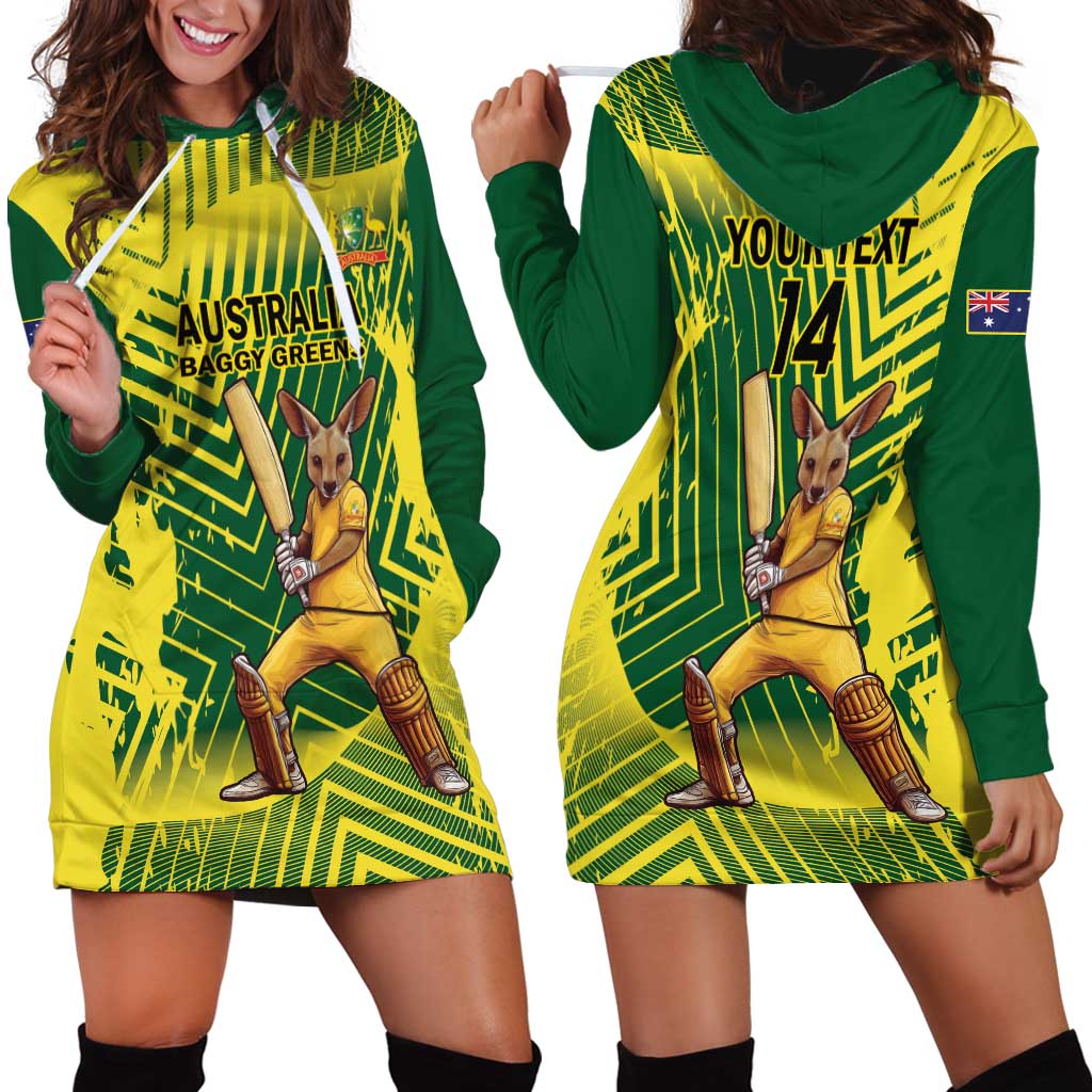 Custom Australia Cricket Hoodie Dress Aussie Baggy Greens - Kangaroo Mascot Style - Vibe Hoodie Shop