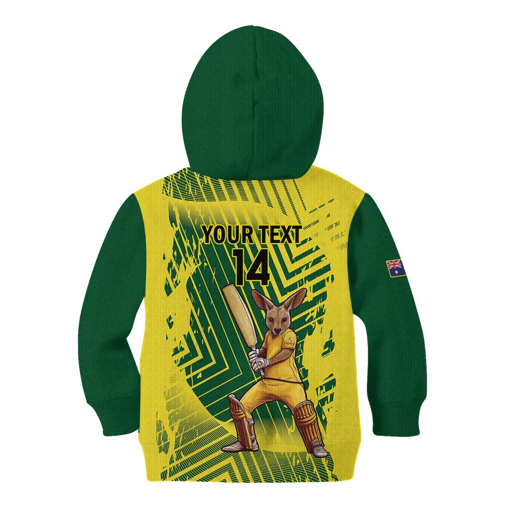 Custom Australia Cricket Kid Hoodie Aussie Baggy Greens - Kangaroo Mascot Style - Vibe Hoodie Shop