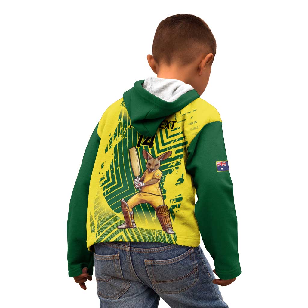 Custom Australia Cricket Kid Hoodie Aussie Baggy Greens - Kangaroo Mascot Style - Vibe Hoodie Shop