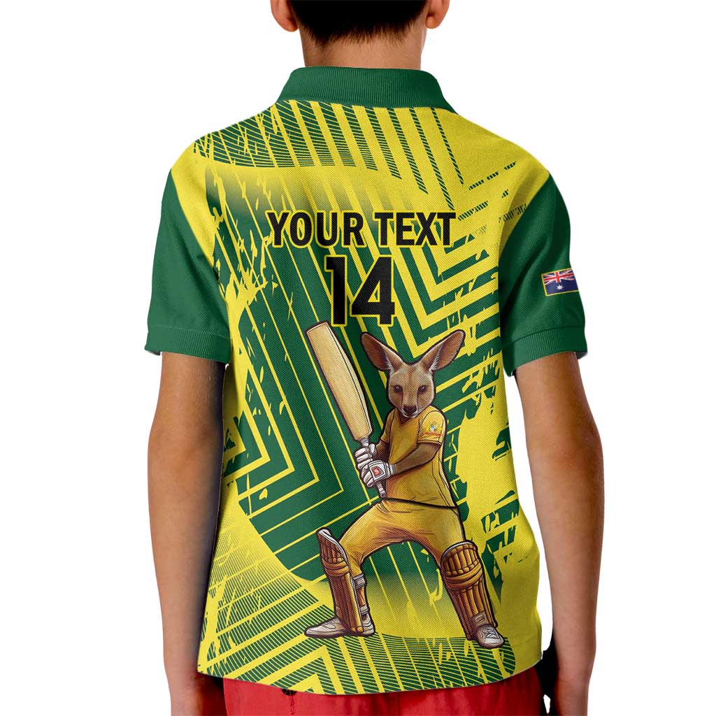 Custom Australia Cricket Kid Polo Shirt Aussie Baggy Greens - Kangaroo Mascot Style - Vibe Hoodie Shop