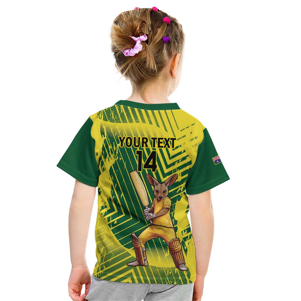 Custom Australia Cricket Kid T Shirt Aussie Baggy Greens - Kangaroo Mascot Style - Vibe Hoodie Shop