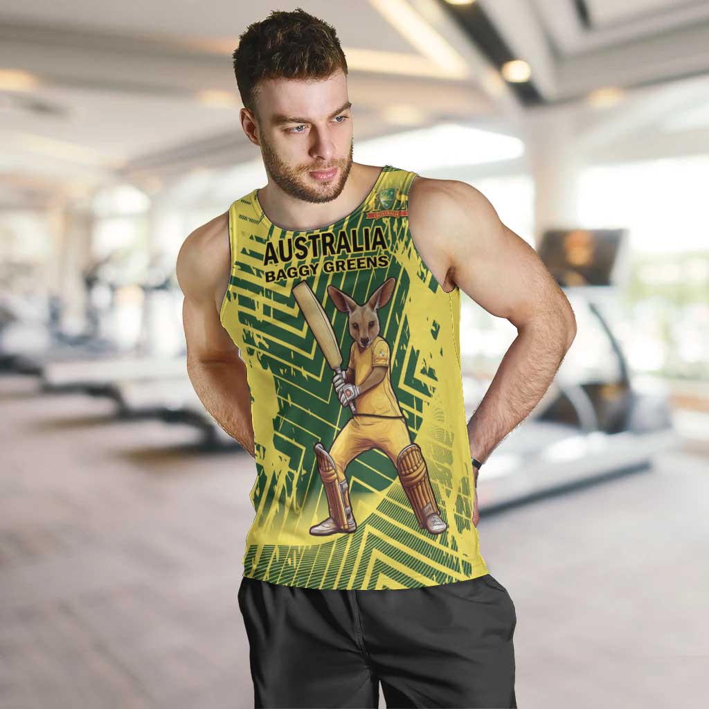 Custom Australia Cricket Men Tank Top Aussie Baggy Greens - Kangaroo Mascot Style - Vibe Hoodie Shop