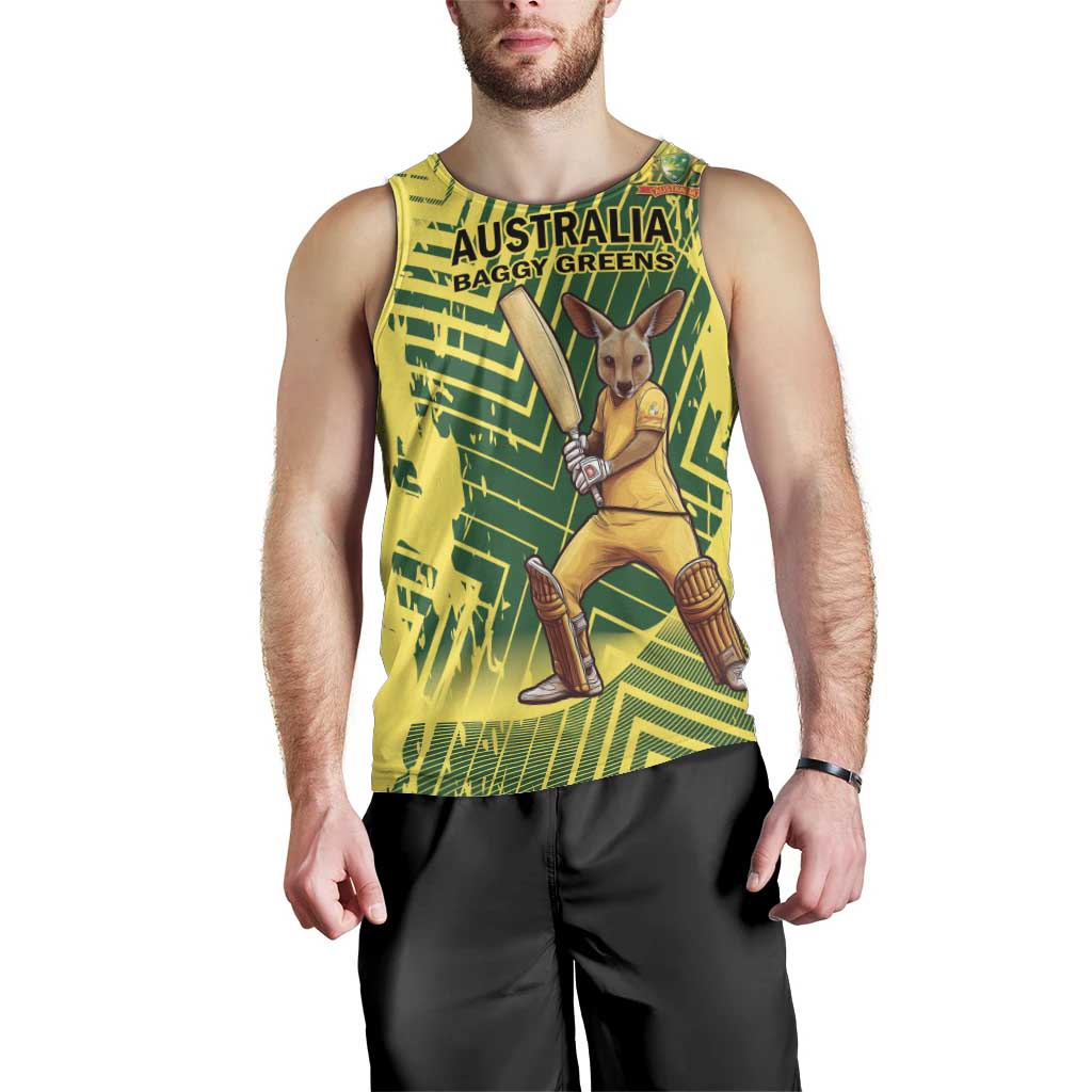 Custom Australia Cricket Men Tank Top Aussie Baggy Greens - Kangaroo Mascot Style - Vibe Hoodie Shop