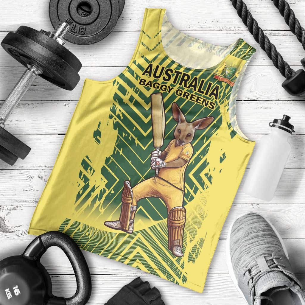 Custom Australia Cricket Men Tank Top Aussie Baggy Greens - Kangaroo Mascot Style - Vibe Hoodie Shop